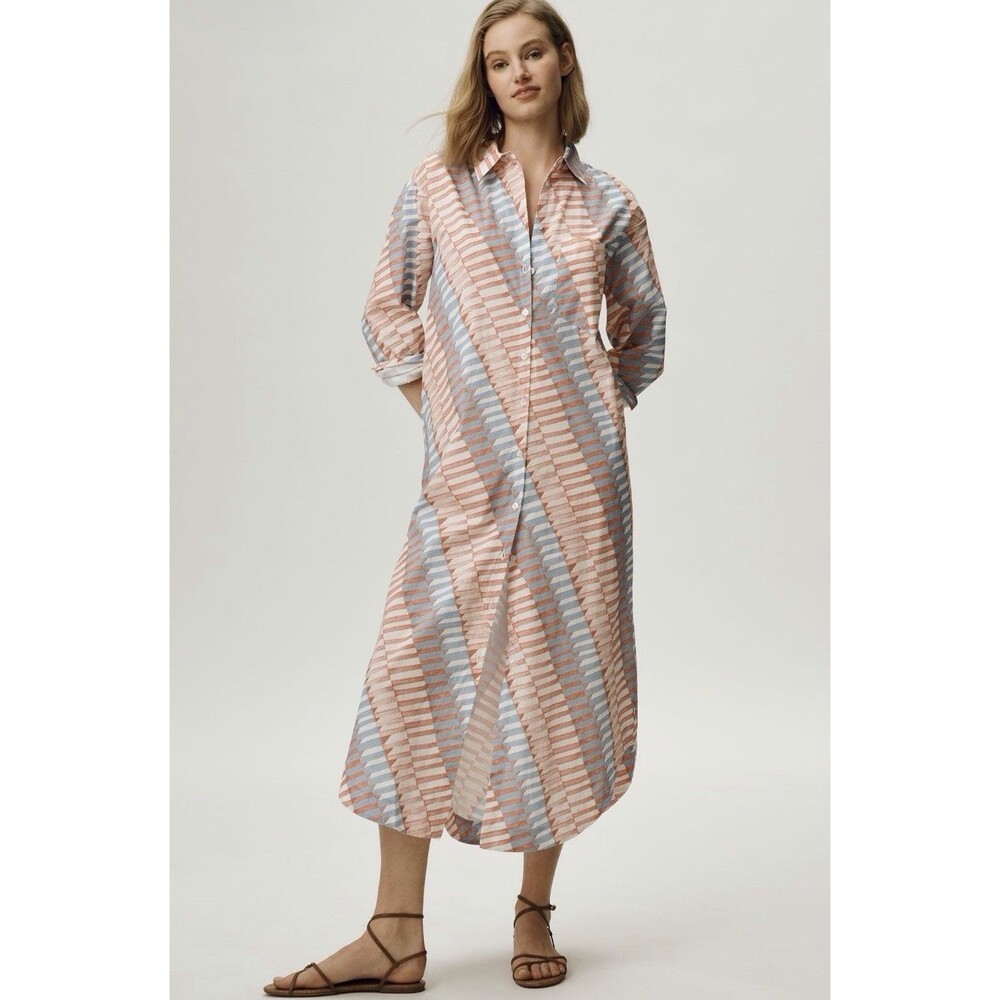 Anthropologie Maeve Shirt Dress Pink Soren Cotton Preppy Retro Vacay Medium NWT